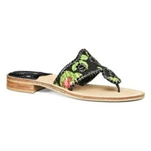 Jack Rogers Palm Beach Black Floral Thong Sandals 7